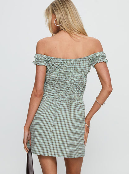 Olwen Ruched Romper Green Check
