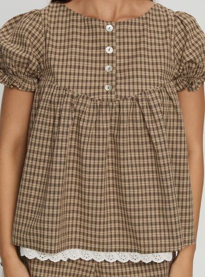 Chandelier Babydoll Top Brown Check
