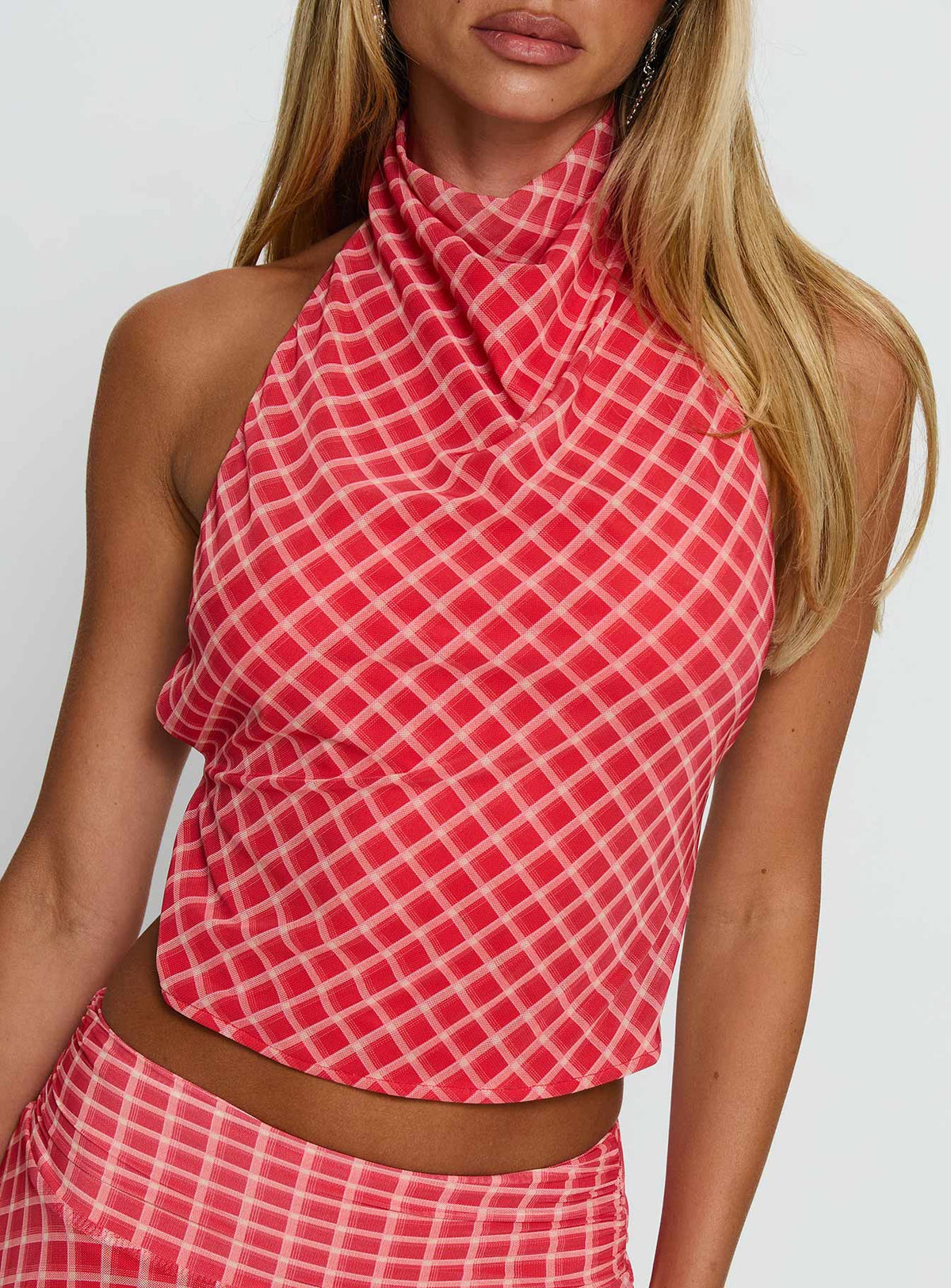 Scenic Route High Neck Top Red Check