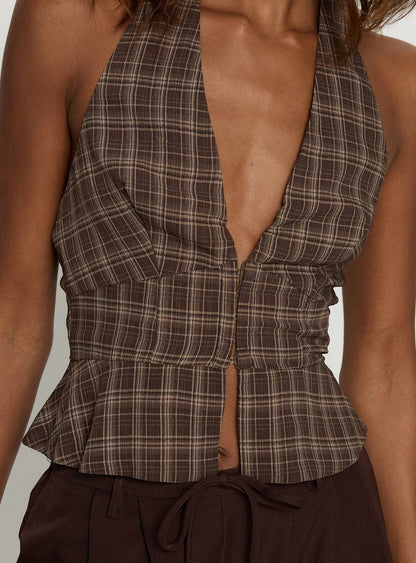 Pleasing Top Brown Check
