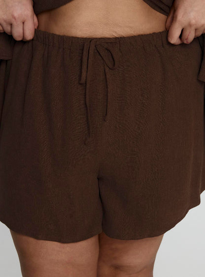 Peni Drawstring Linen Shorts Chocolate Curve
