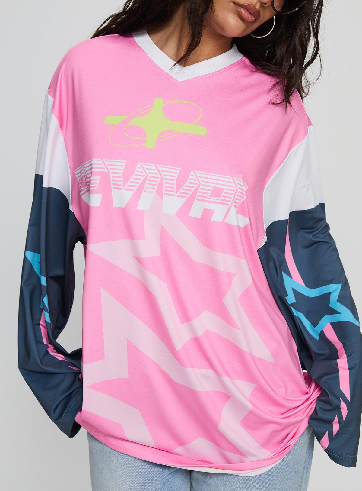 Revival Moto Long Sleeve Jersey Top Pink
