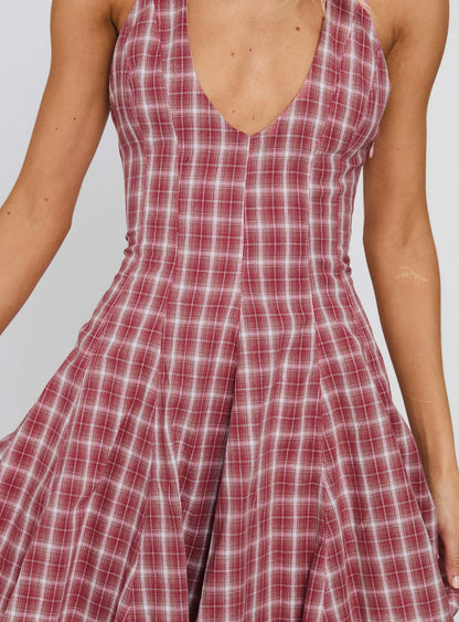Out Of Nowhere Halter Mini Dress Red Check