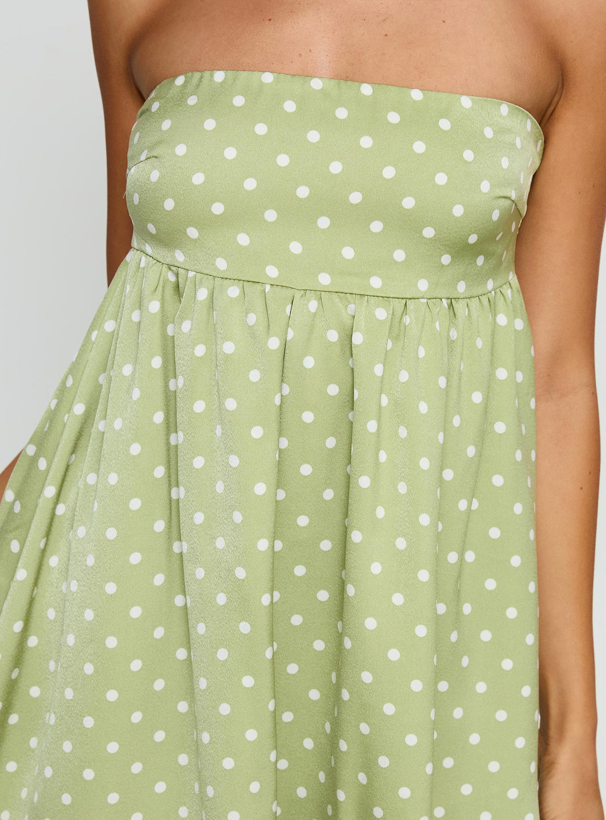 Follow the Dream Strapless Mini Dress Green Polka Dot