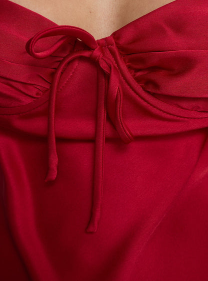 Costella Halter Satin Maxi Dress Red