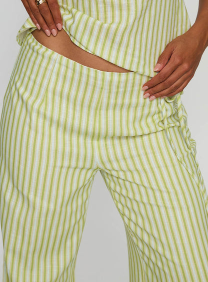 With Pleasure Tie Side Pant Green / Blue Stripe
