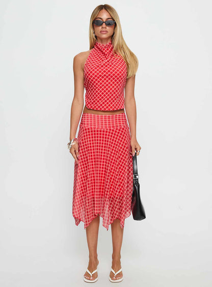 Scenic Route High Neck Top Red Check