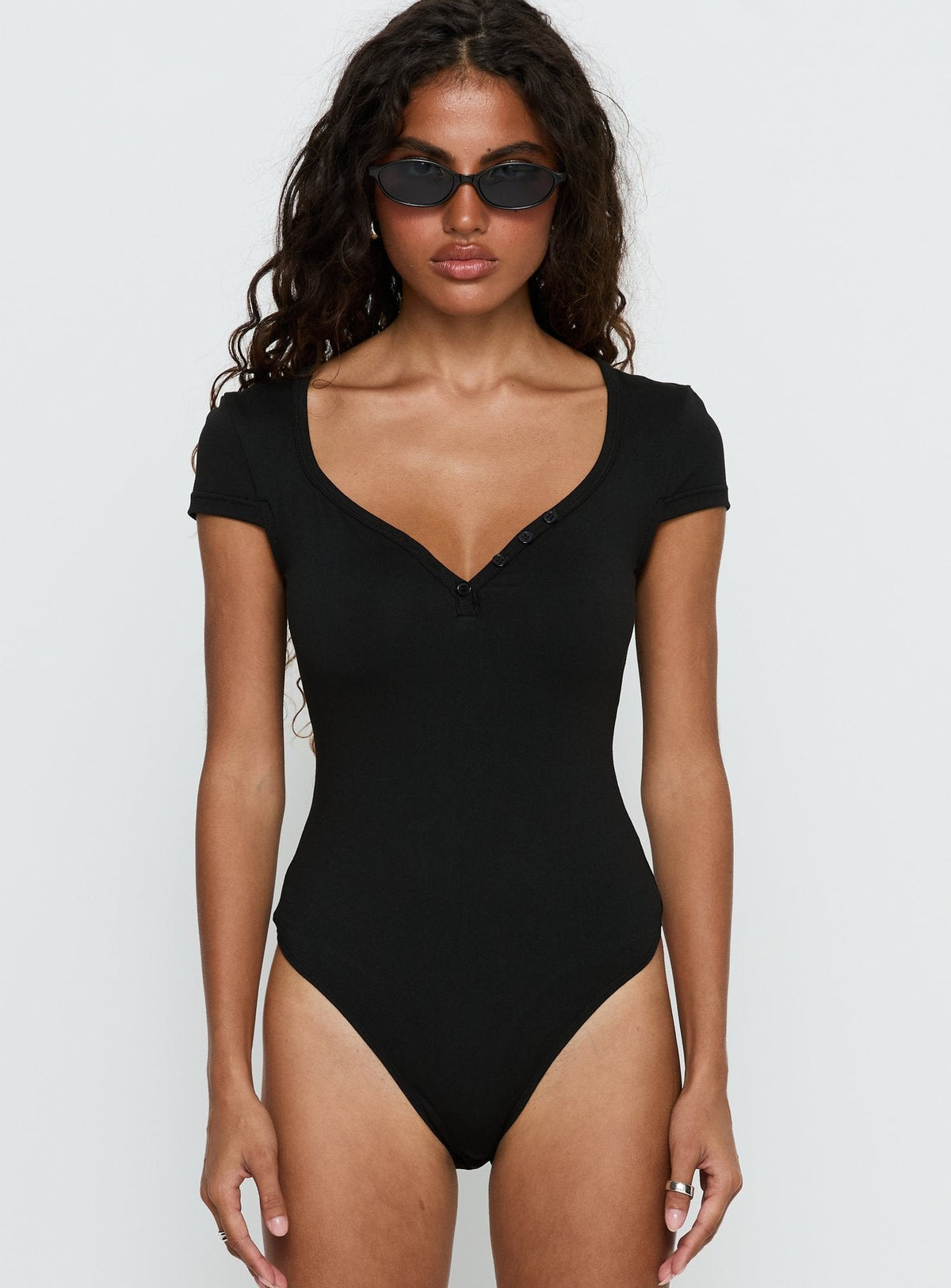 Laretta Button Up Bodysuit Black