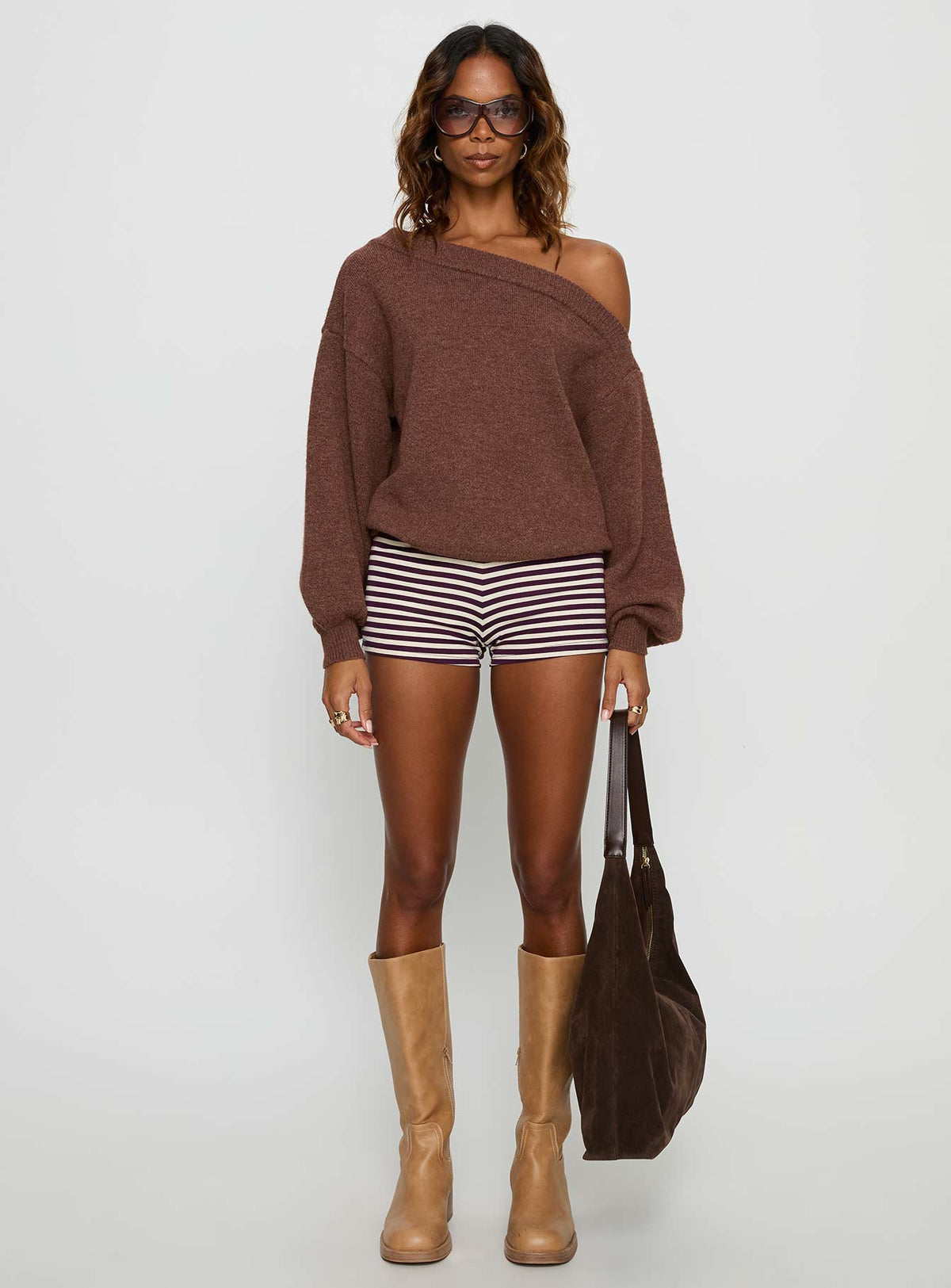 Noble Off The Shoulder Sweater Chocolate