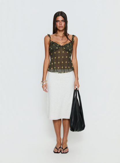 Zayliah Frill Detail Top Green Polka