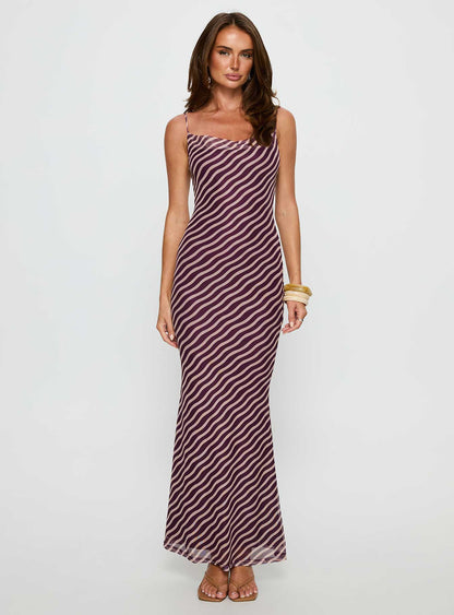 Aliah Cowl Neck Maxi Dress Plum Stripe