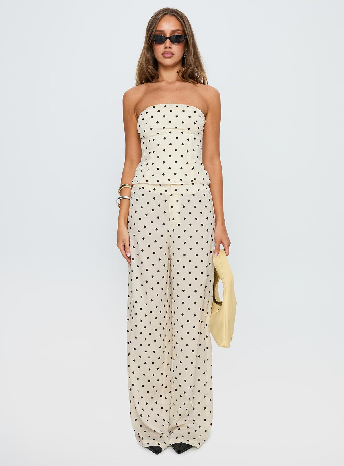 Powdered Sugar Strapless Set Cream Polka