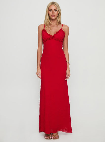 Willah Frill Trim Maxi Dress Red