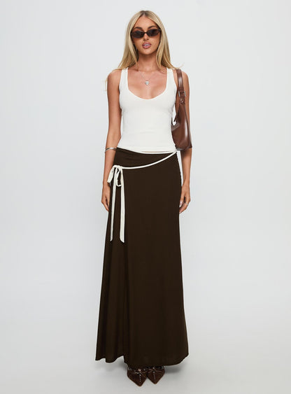 Keirah Contrast Wrap Maxi Skirt Chocolate / White