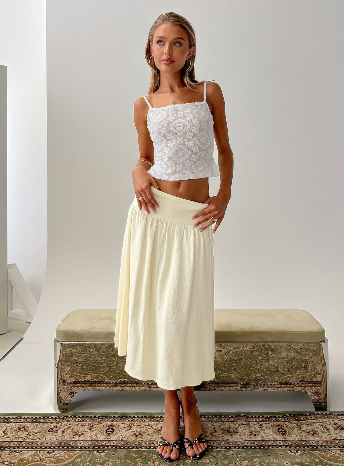 Lichen Lace Backless Top White
