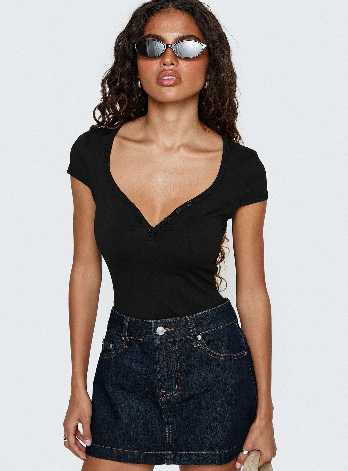 Nicolina Low Rise Denim Mini Skirt Raw Denim