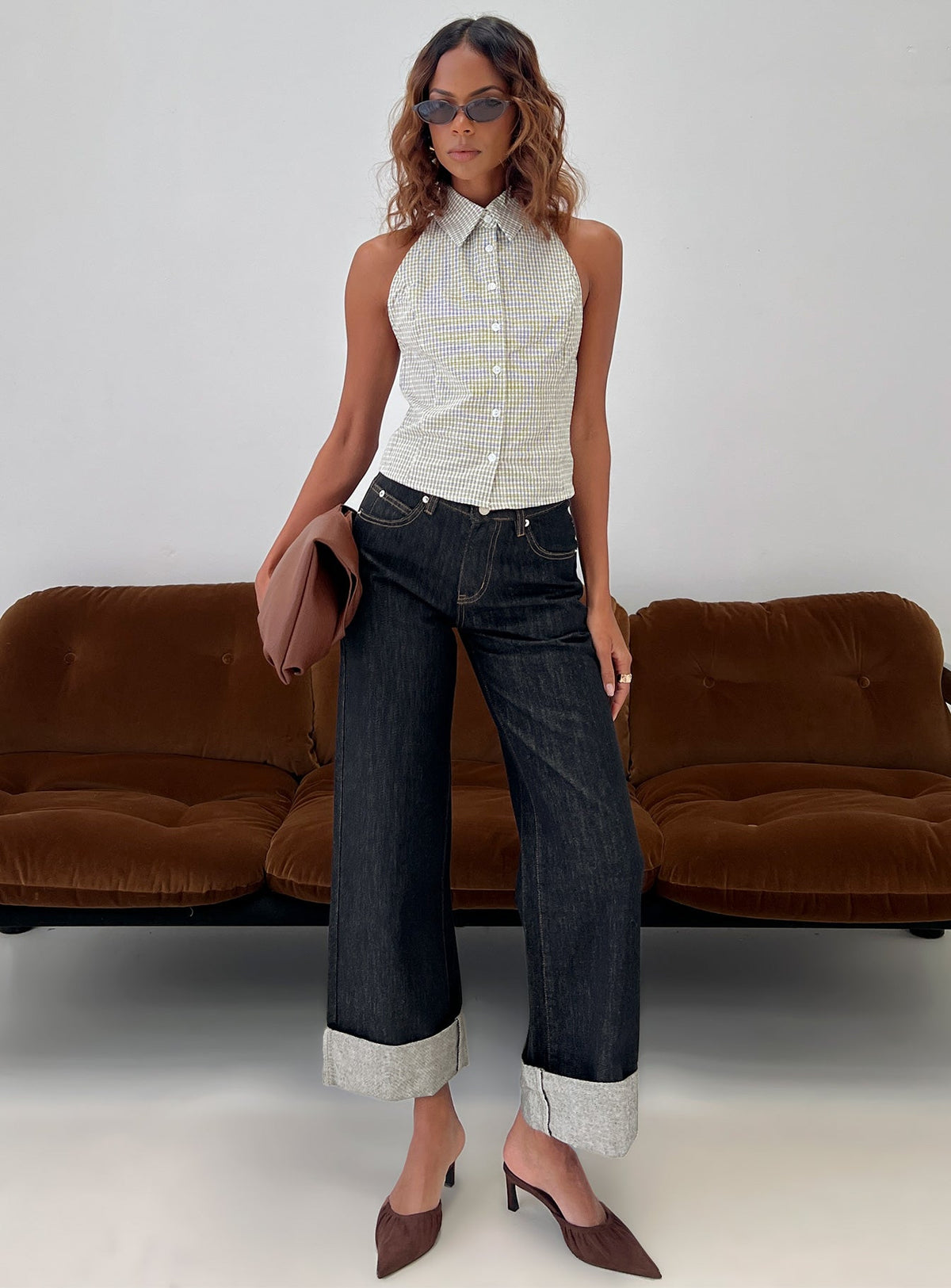 Different Dimensions Sleeveless Collared Top Check