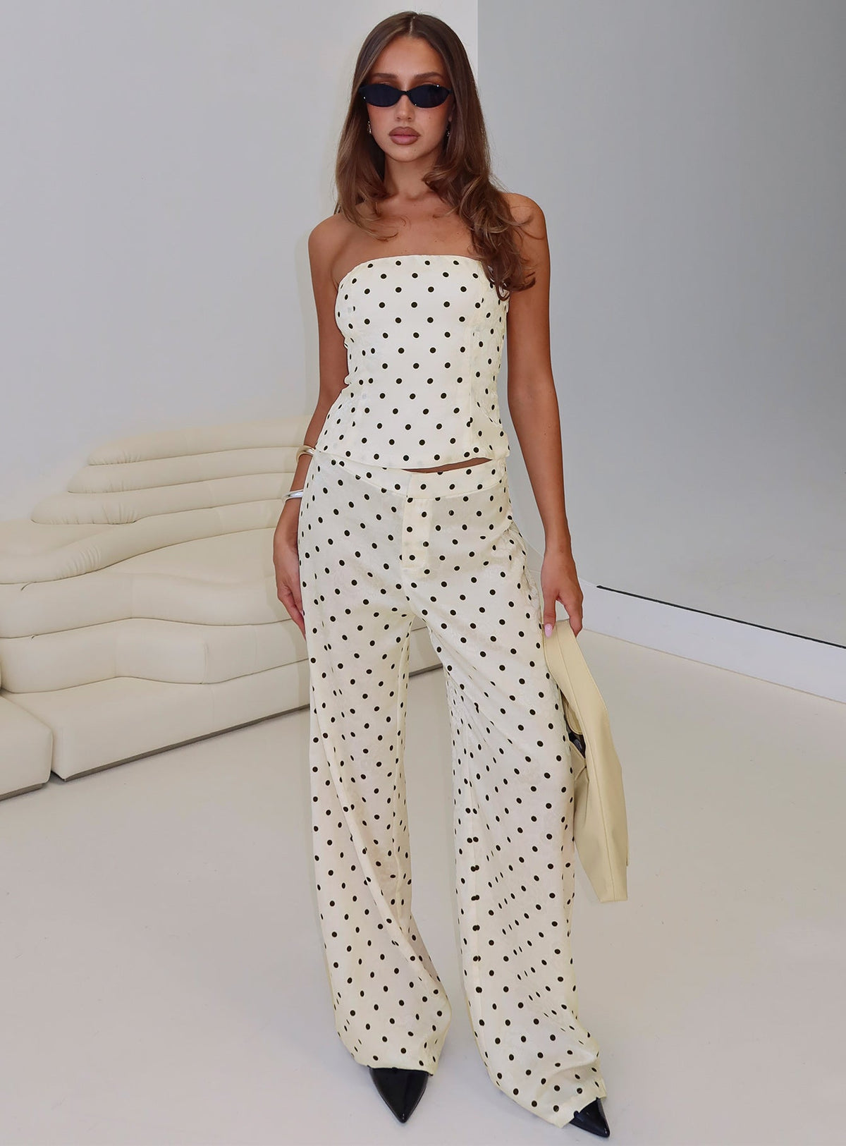 Powdered Sugar Strapless Set Cream Polka