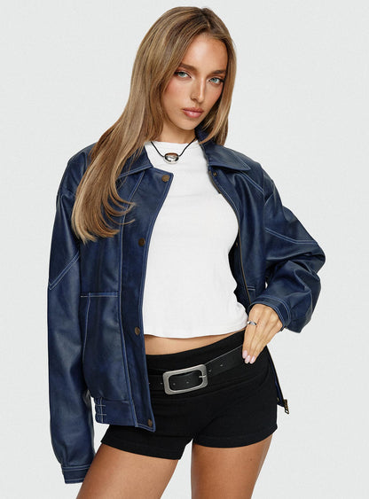 Jaxton Faux Leather Jacket Navy