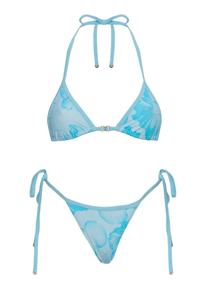 Summer Season Ruched Side Bikini Bottoms Blue Floral