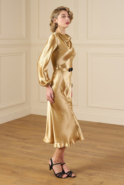 1930s Joanie Bias Cut Dress - Gold Satin