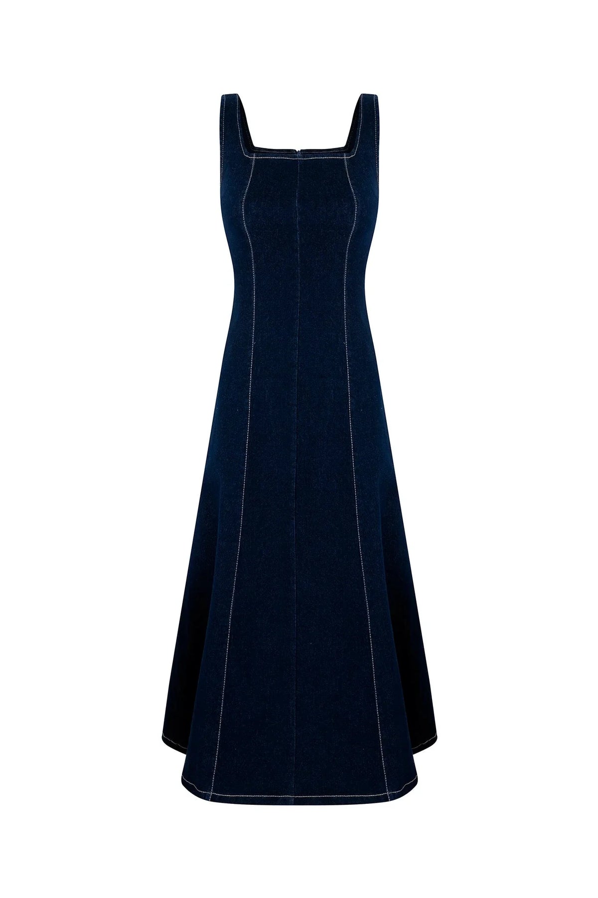 Julia Sleeveless Midi Dress in Denim