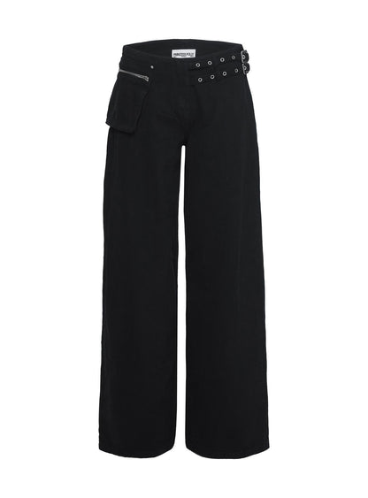 Paltrow Mid Rise Wide Leg Cargo Jeans Black