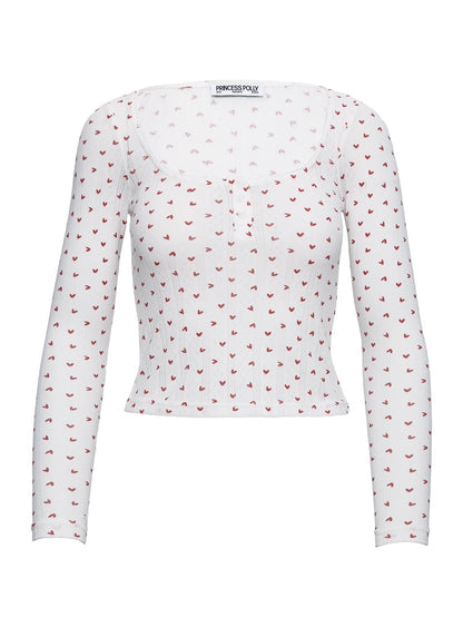 Sleepytea Pointelle Sleep Long Sleeve Top White / Red