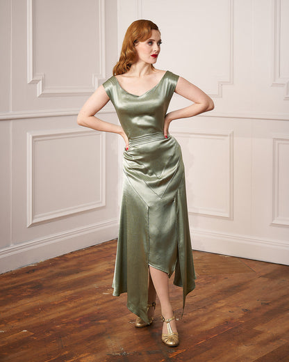 1920s Sheba Evening Gown Set - Sage Satin