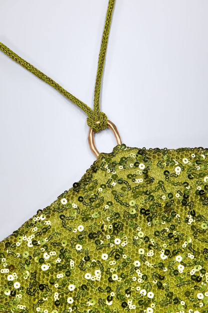 Embellished Hardware-Detail Strappy Maxi Skirt in Olive Green