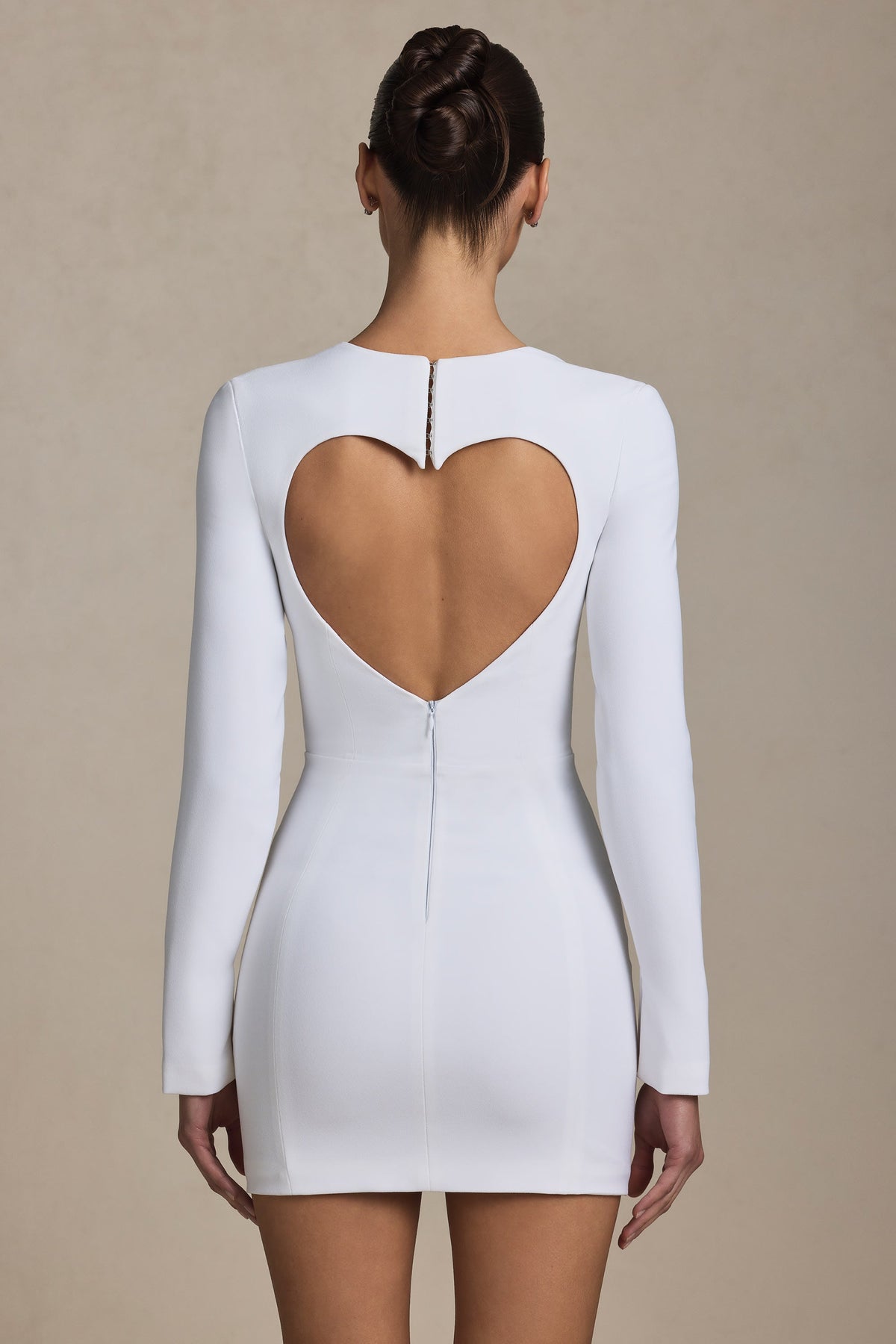 Cut-Out Heart-Detail Bodycon Mini Dress in White