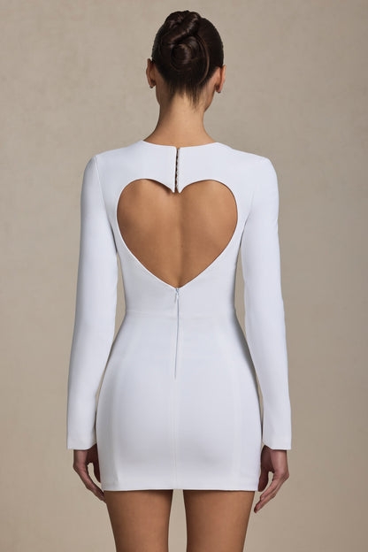 Cut-Out Heart-Detail Bodycon Mini Dress in White