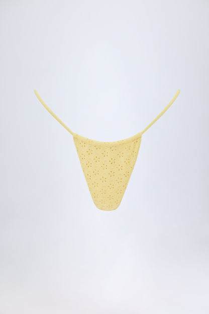 Broderie Anglaise Drawstring Bikini Bottoms in Lemon Yellow