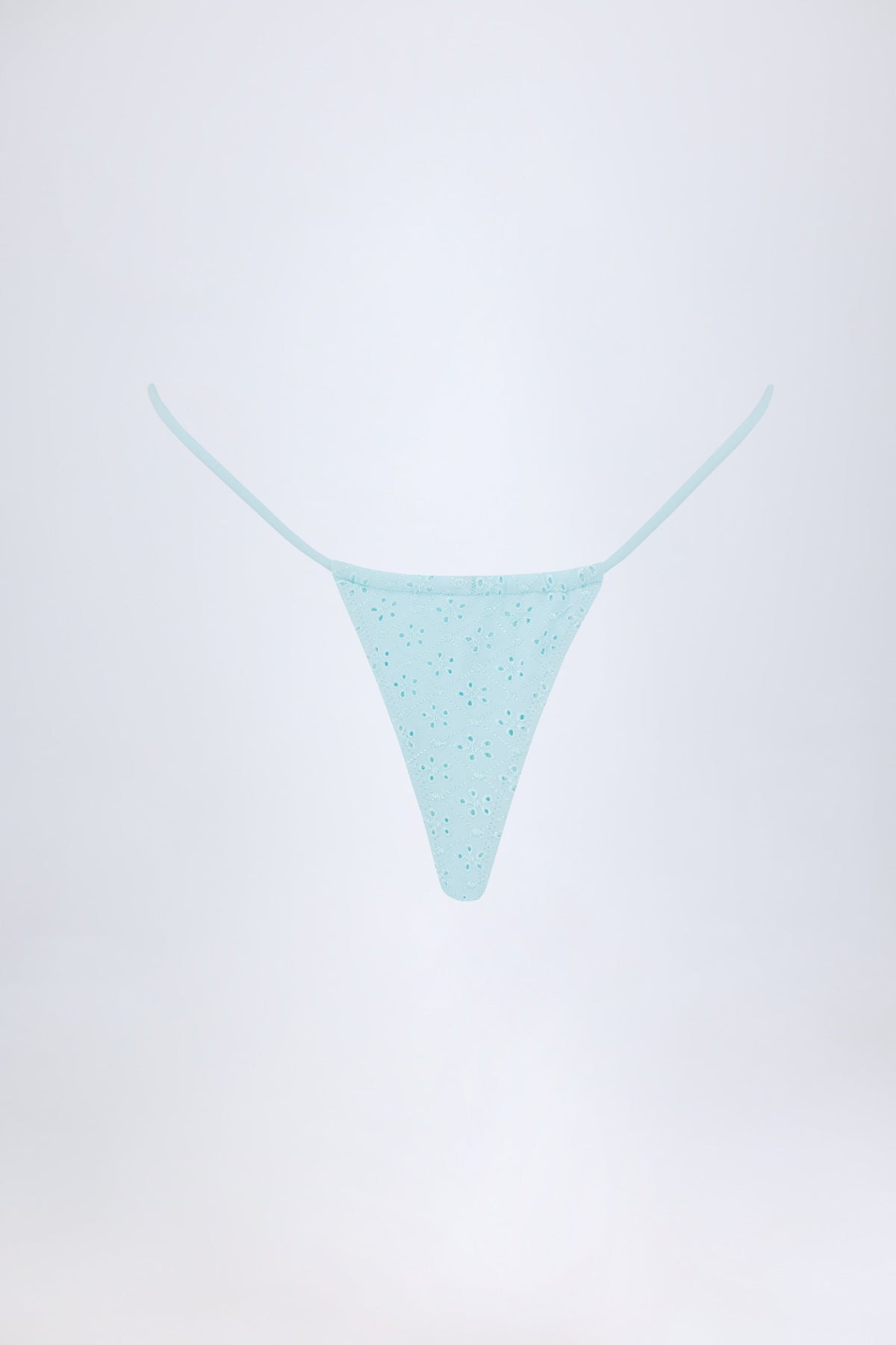 Broderie Anglaise Drawstring Bikini Bottoms in Powder Blue