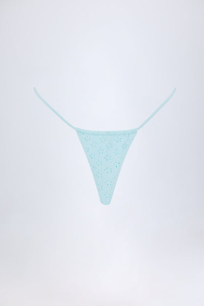 Broderie Anglaise Drawstring Bikini Bottoms in Powder Blue