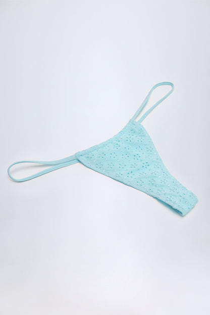 Broderie Anglaise Drawstring Bikini Bottoms in Powder Blue