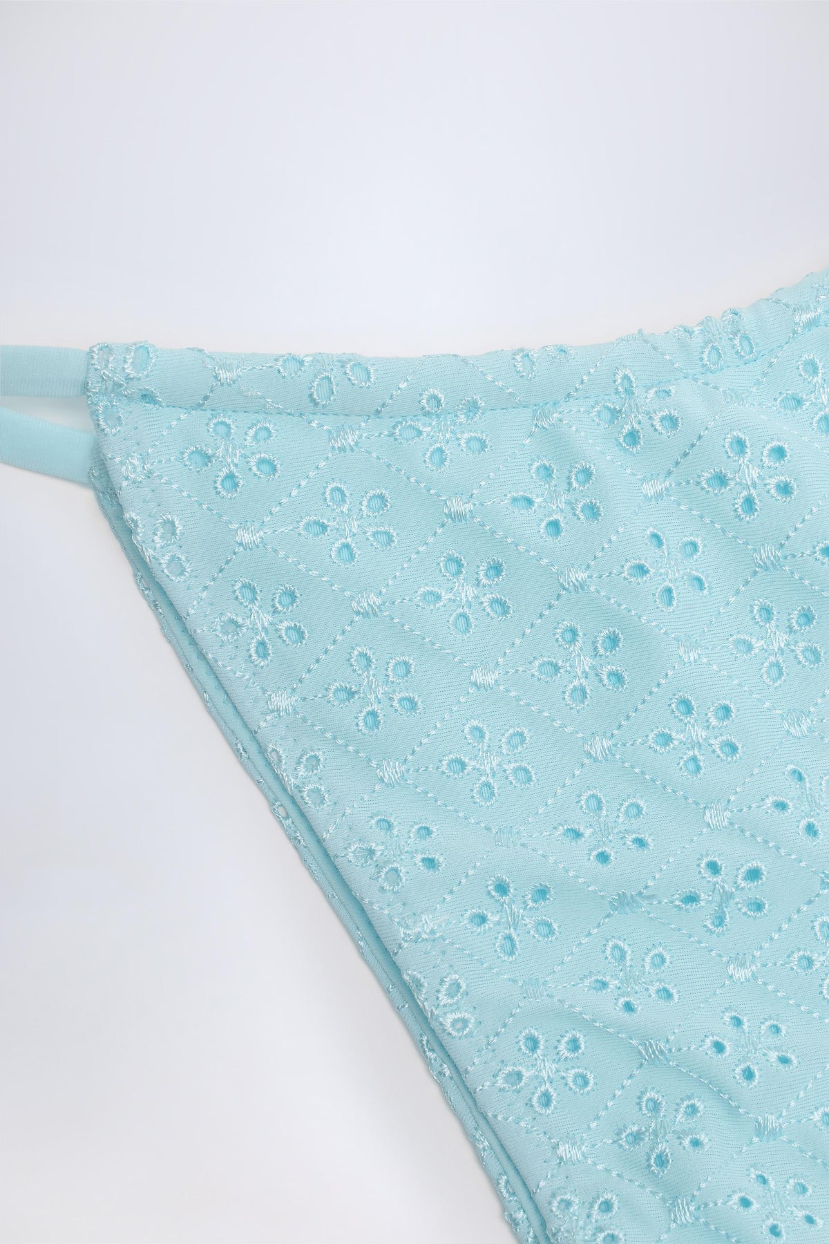 Broderie Anglaise Drawstring Bikini Bottoms in Powder Blue
