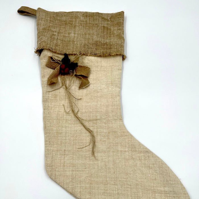 Antique Linen Stocking with Bow