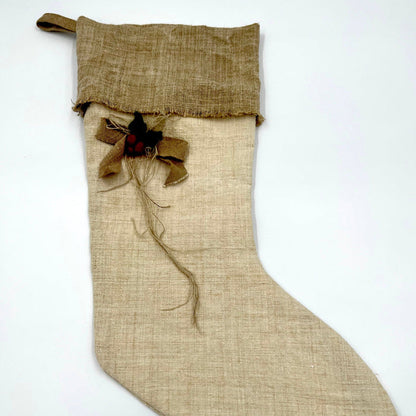 Antique Linen Stocking with Bow