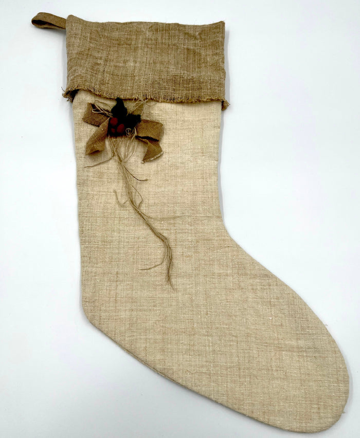 Antique Linen Stocking with Bow