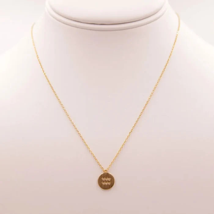 Gold coin necklace featuring the Aquarius zodiac sign, perfect for astrology enthusiasts
