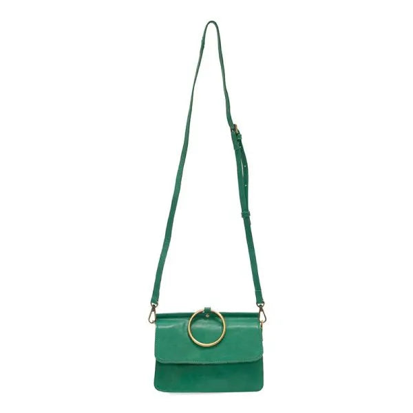 Green ARIA RING BAG featuring a gold ring, ideal for women’s boho chic clothing