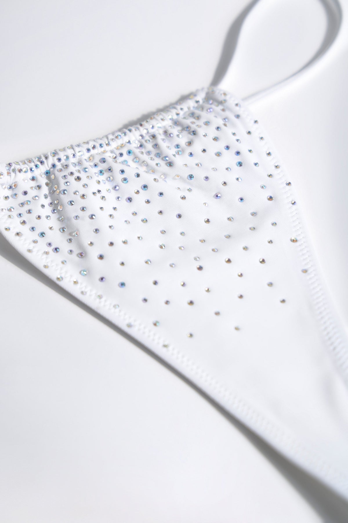 Embellished Drawstring Thong Bikini Bottoms in White