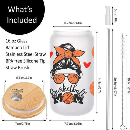 16 oz tumbler featuring playful “Basketball Mom” illustration, ideal for birthday or team gift