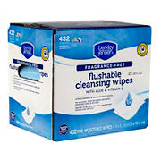 Berkley Jensen Flushable Cleansing Wipes with Aloe and Vitamin E, 432 ct