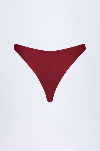 Bead-Embellished Cheeky Bikini Bottoms in Dark Cherry