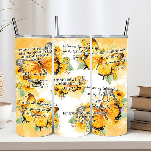 Bible Verse Buttefly Skinny Tumbler