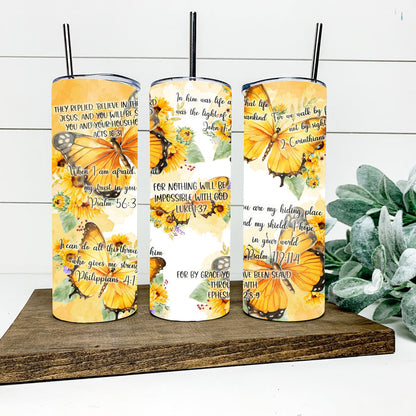 Bible Verse Buttefly Skinny Tumbler