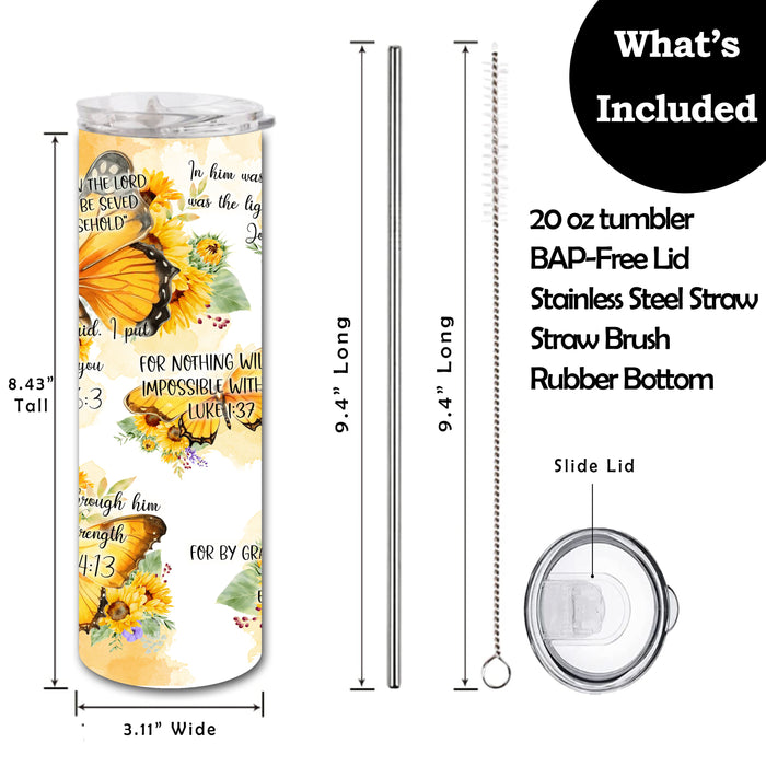 Bible Verse Buttefly Skinny Tumbler