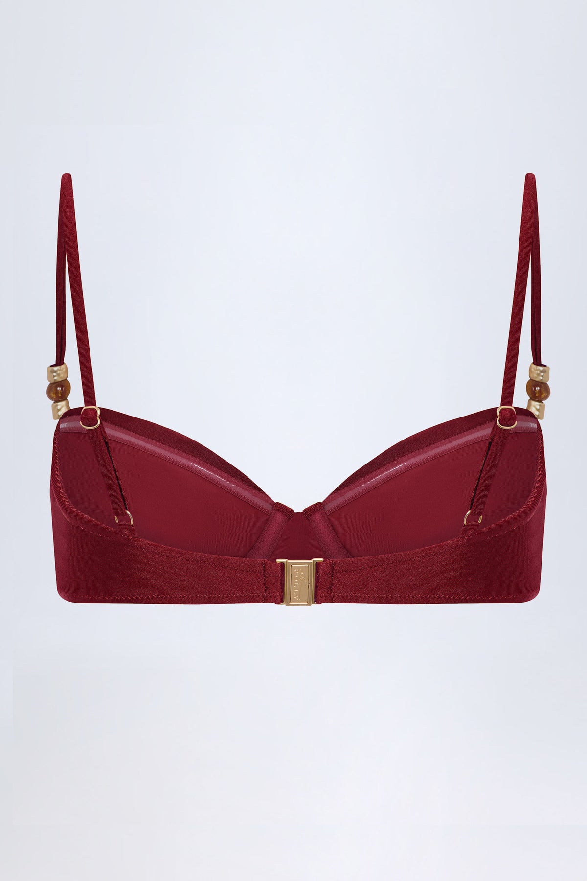 Bead-Embellished Ruched Underwired Bikini Top in Dark Cherry